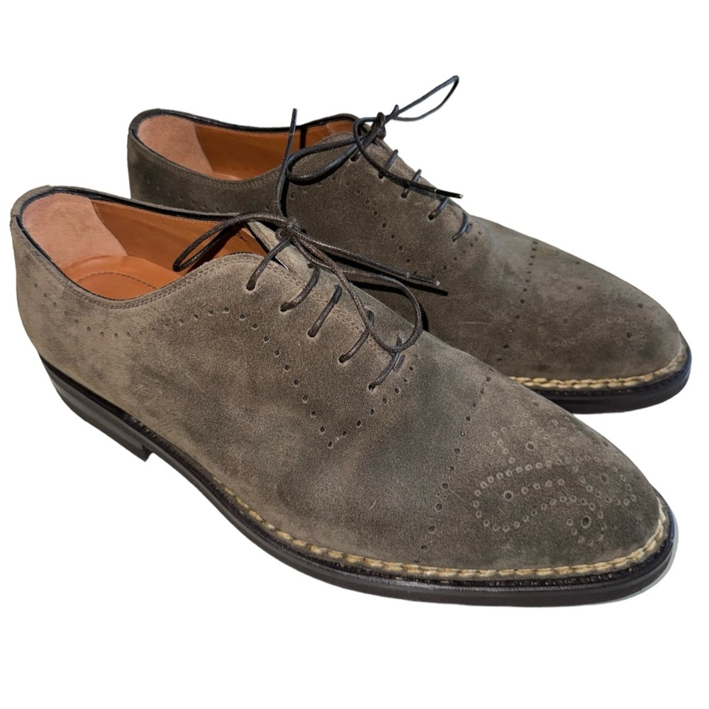 BONTONI Size 8.5 Brown Perforated Suede Cap Toe Lace Up Oxford Shoes